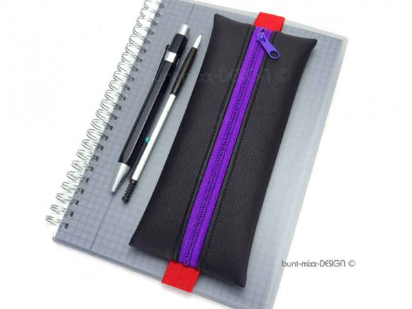Stiftemäppchen rot violett lila, Kunstleder schwarz, Skizzenbuch Kalender Ordner A5 A4, handmade by BuntMixxDesign